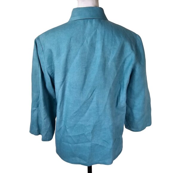 Orvis Button Up Linen Shirt S Teal 3/4 Sleeve Coastal Resort Relaxed Boxy Beach - Picture 3 of 9